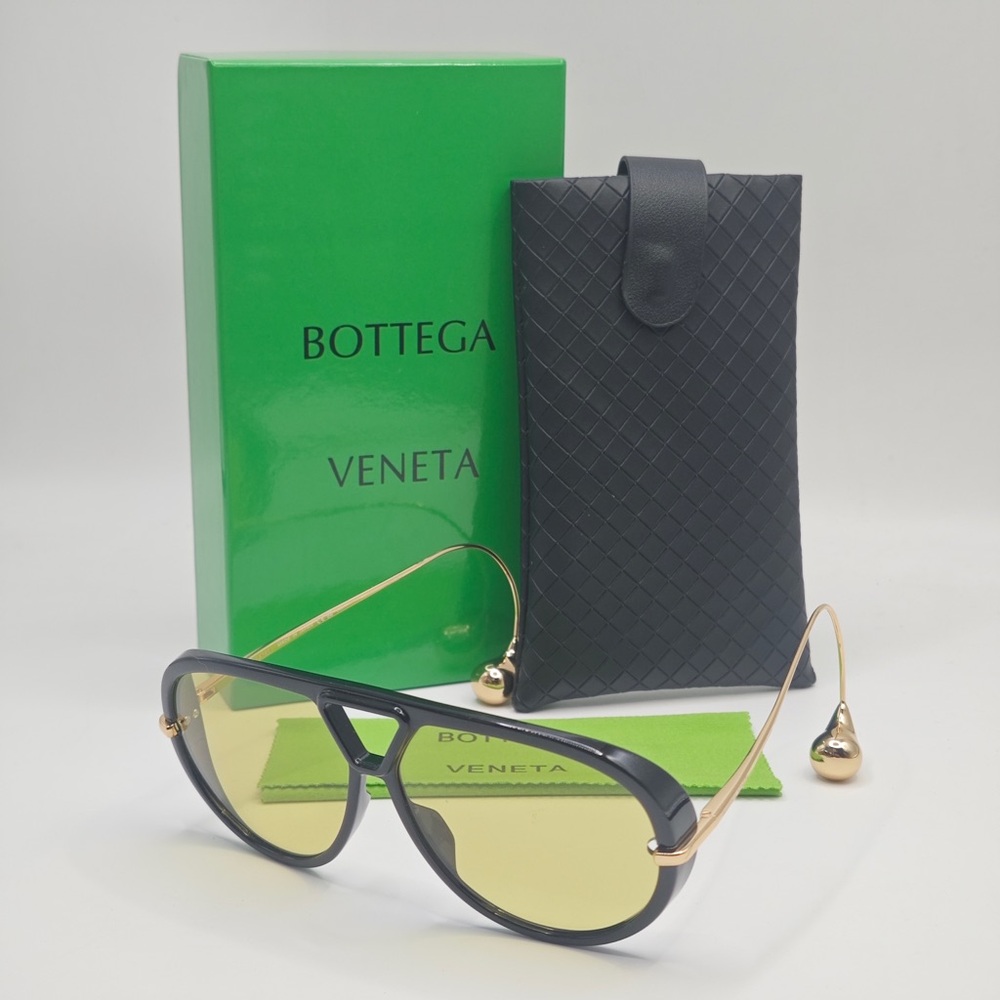 Bottega Veneta Black Frame Sunglasses with Gold Accents